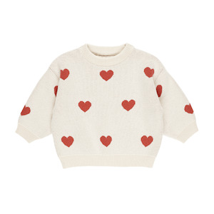 Toy: Quincy Mae Heart Knit Sweater - Natural