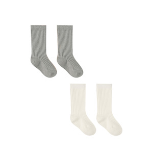 Toy: Quincy Mae Socks Set - Ivory, Dusty Blue