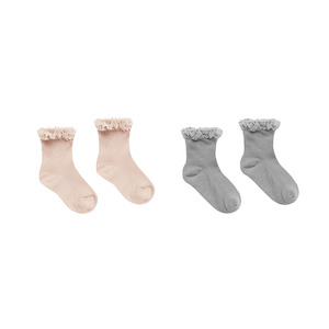 Toy: Rylee + Cru Lace Trim Socks 2 Pack - Shell + Dusty Blue