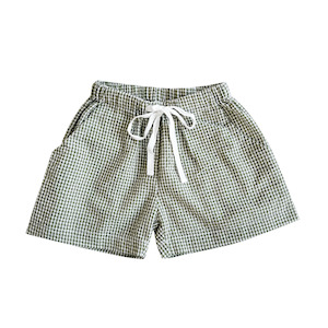 Piccolo Seersucker Play Short - Olive Green Gingham