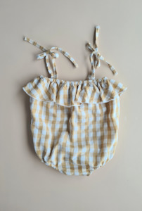 Mustard Gingham Cotton Romper