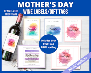 Mother's Day Printable Wine Bottle Labels