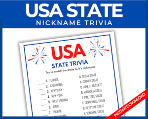 USA State Nickname Trivia