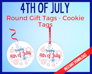 4th July Round Cookie Tags