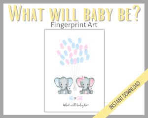 Gender Reveal Fingerprint Art - Elephant