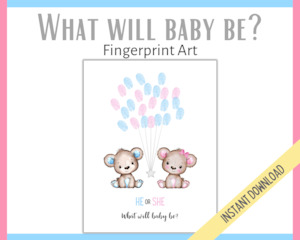 Gender Reveal Fingerprint Art -  Bear