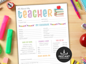 All Printables: All About My Teacher Questionnaire