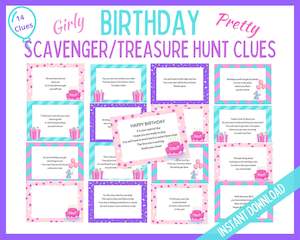 Birthday Treasure Hunt: Birthday Scavenger Hunt - Pretty