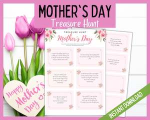 Mother's Day Treasure Hunt Clues - Pretty Pink Floral Design