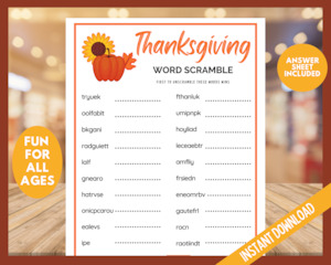 Fall Autumn: Thanksgiving Word Scramble