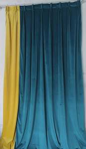 Curtain: Blockout curtains velvet Teal green and yellow combo - Custom made CM-0026 Dual