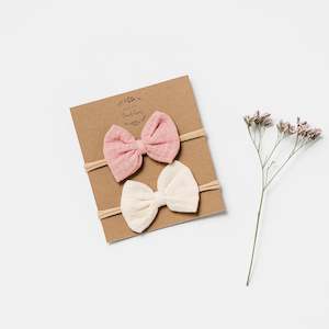 Over the Dandelions | Muslin Bow Headband - Shell Pink + Milk