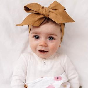 Snuggle Hunny Kids | Chestnut Linen Bow Pre-Tied Headband