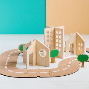 Baby wear: Getting About Town - Cork Road Set with Wooden Buildings | The Freckled Frog