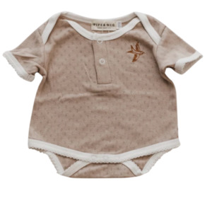 Short Sleeve Romper, Heritage Beige | Piper Bug