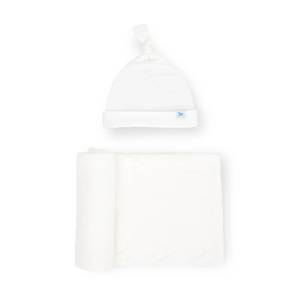 Clothing: Stretch Knit Hat & Swaddle Set - White