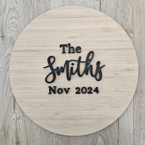 Laser Cut Name Plaque: Family Name with Date sign