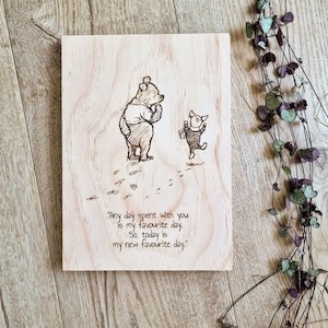 Winnie the Pooh - "Any Day Spent With You" Quote Solid Pine Sign