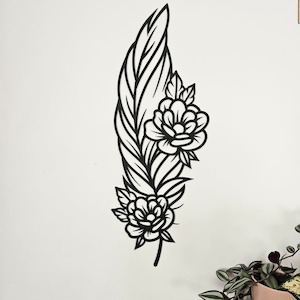 Nude Unpainted: Floral Feather Wall Art