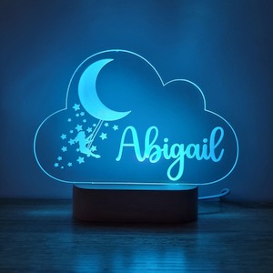 Night Lights: Night Light Girl Moon Swing Personalised Cloud Shape