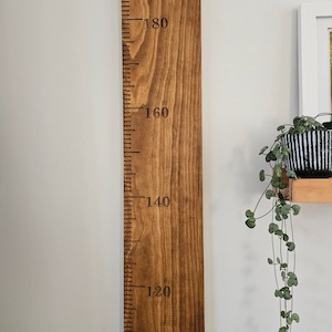 Walnut Stained Pine Wooden Height Chart - Personalised Growth Ruler