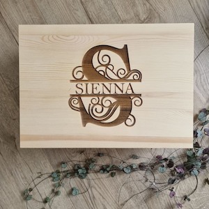 Large Monogram Engraved Pine Box