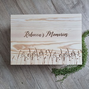 Souvenir: Wildflower Engraved Pine Box