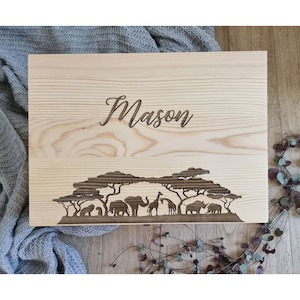 Jungle Keepsake Box Pine Engraved