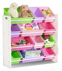 Toy Storage Organiser with Bins (Pink, Green and Purple)