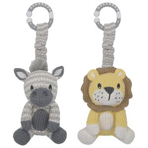 Baby wear: 2PK STROLLER TOYS - ZEBRA & LION