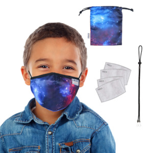 Premium Child Face Mask Set - 3 Layer 100% Cotton Reusable Face Mask - Night Sky Child