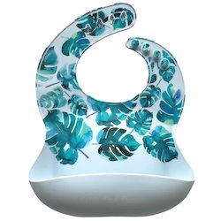 Silicone Baby Bib - Blue Monstera