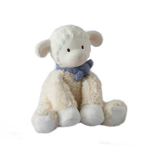 Toy: Tikiri Lucas Lamb With Rubber Teether Head & Blue Bow