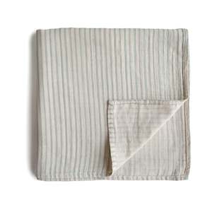 Mushie Organic Muslin Swaddle - Sage Stripes