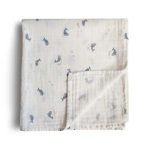 Mushie Organic Muslin Swaddle - Whales