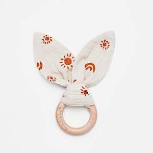 Over The Dandelions Organic Muslin Bunny Ears Teether - Sunny Sand/Amber