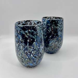 Glass Tumbler - Black + Blue Lustre