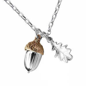 Acorn and Leaf Necklace Sterling Silver