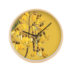 Souvenir: NZ  Wooden Frame Clock - Vintage Botannical Kowhai