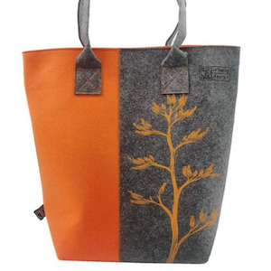 Jo Luping Ecofelt Harakeke Flower Orange & Grey Tote