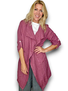 Souvenir: Long Drawstring Linen Jacket Dark Berry