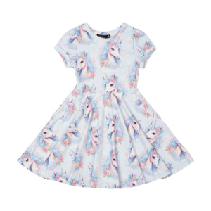 Rock Your Kid Blue Unicorn Waisted Dress