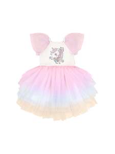 Huxbaby Unicorn Tiered Rainbow Party Dress Rainbow Almond Milk