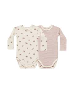 Baby Clothing Bodysuits Rompers: Quincy Mae Ribbed Bodysuit 2 Pack | Wild Flowers & Mauve Stripe