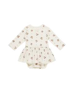 Quincy Mae Pointelle Skirted Bodysuit Autumn Flora