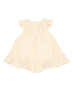 Minihaha Tillie EMB Daisy Overlay Dress Lemon Stripe