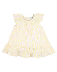 Minihaha Tillie EMB Daisy Dress Lemon Stripe