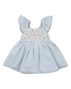 Baby Clothing Dresses Bloomers: Minihaha Palm Cove Denim Embroidered Dress Light Blue