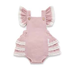 Baby Clothing Dresses Bloomers: Aster & Oak Pink Muslin Ruffle Playsuit