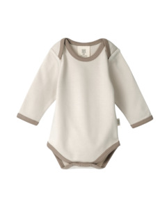 Babu Organic Cotton Long Sleeve Bodysuit Oat Contrast